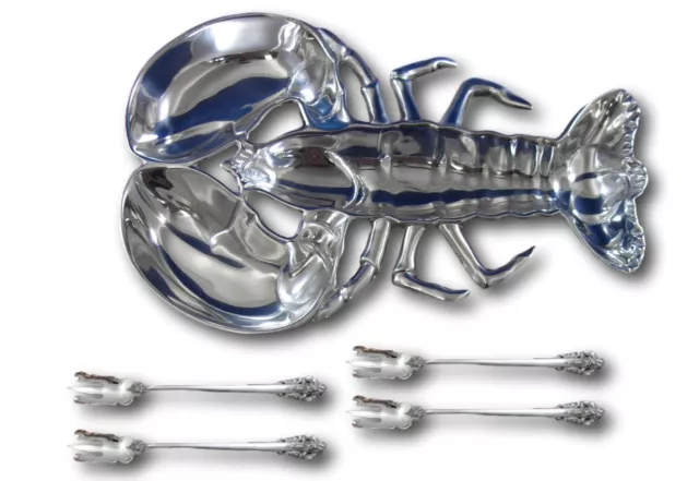 Grande Baroque Wallace Sterling Silver Long Lobster Seafood Set Wilton Platter