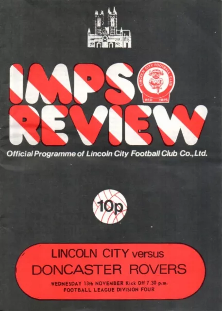 1974/75 LINCOLN CITY v DONCASTER DIVISION FOUR 4-0 13.11.74 EXCELLENT CONDITION