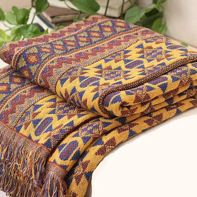Manta de lanzamiento de sofá bohemio VANJOROY con borlas, 100% tejido a mano algodón tejido a mano