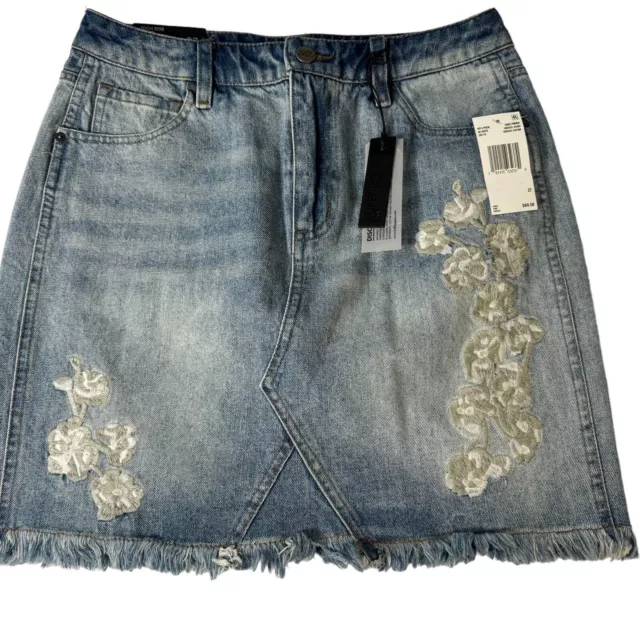 Buffalo David Bitton Denim Skirt Sz 27 (Small) Cotton Embroidered Light Wash