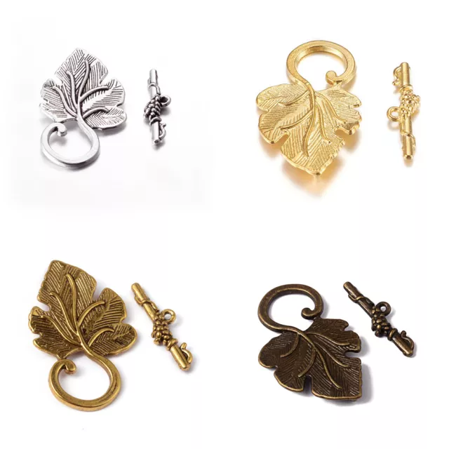 10 Sets Tibetan Alloy Leaf Toggle Clasps Carved Antiqued Closure Findings 37.5mm