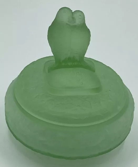 Uranium Glass ~ Art Deco Powder Jar ~ Love Birds