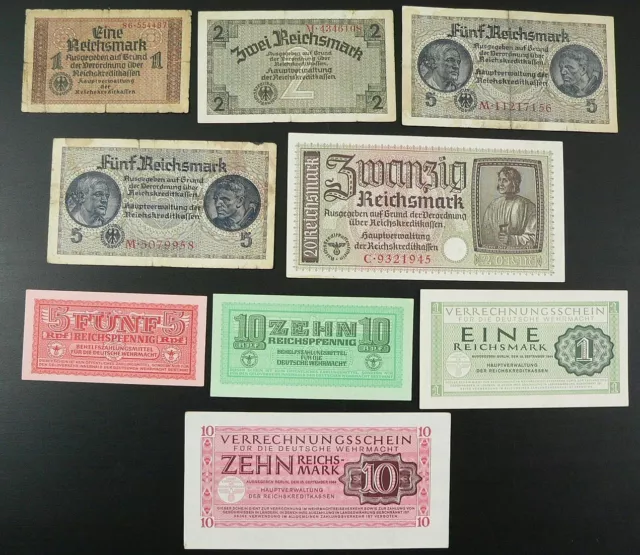 9x Reichskreditkassen: 5 Pfennig bis 20 Mark 1940er Jahre o.A.