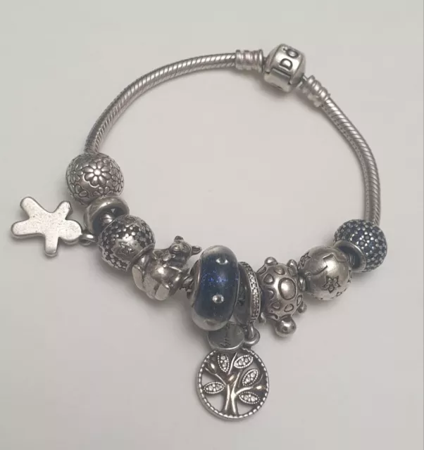 Pandora Armband mit 9 Charms aus 925er Silber ca.17cm 38 Gramm Maßiv