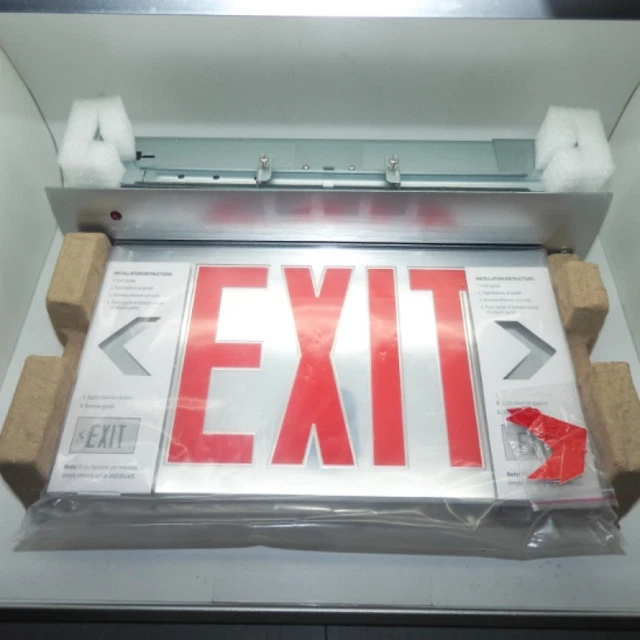 LITHONIA LIGHTING RECESSED Edgelit LED Exit Sign - Red Letters Mirrored ...
