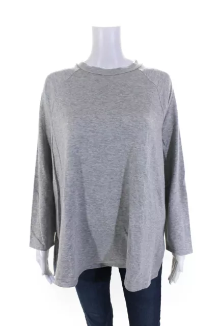 Eileen Fisher Womens Fleece Knit Long Sleeve Split Hem Shirt Heather Gray Size L