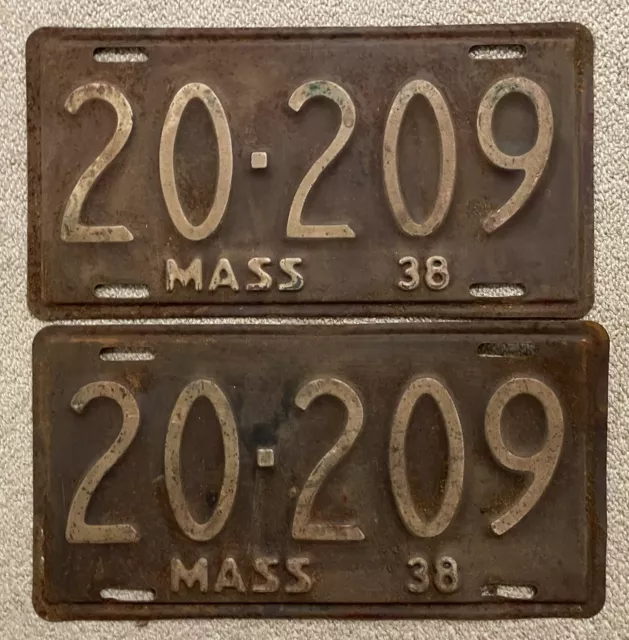Matched Pair 1938 Massachusetts License Plates