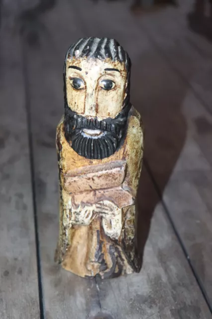 Ancienne statuette ,statue en bois , homme , religieux , 21,6cm
