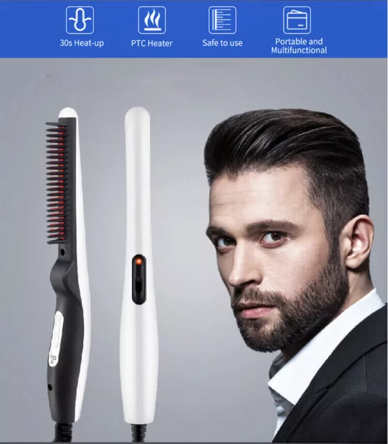 Electric Beard Straightener Comb Quick Heated Brush Styler For Mens Pro Hair