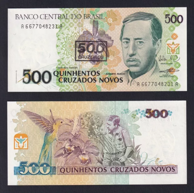 1990 Cruzeiros On 500 Cruzados Novos Brazil 500 Ticket P 226b FDS / UNC G-04