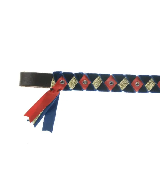 Showquest York Brow Band, Swarovski Crystals, Navy Red Gold, Brown Leather, Full
