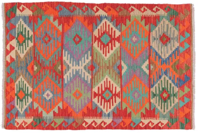 Afghan Maimana Kilim Carpet 100x150 Hand Woven Colourful Geometric Handmade X