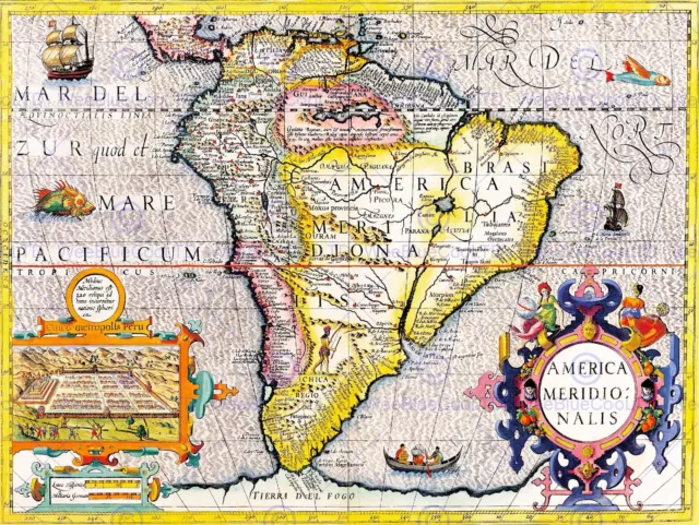 Map Antique South America Brazil Pacific Atlantic Ocean Cuico Peru Print Bb8216