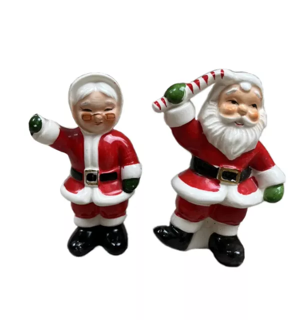 Salt and Pepper Shakers Santa, Mrs Claus Holding Candy Cane Bell Napco Japan MCM