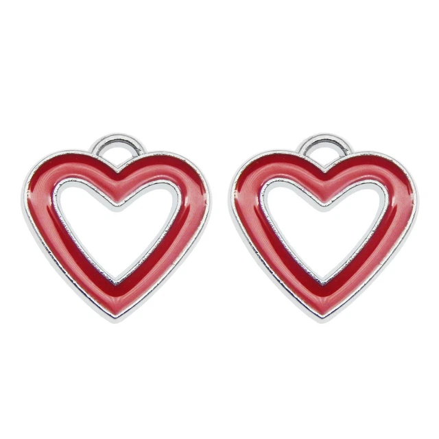 10 Stück Rot Emaille Metall Silber Hollowed Herz Charm Halsketten Anhänger 20mm