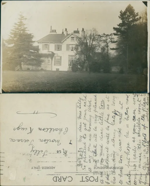 Unidentified Location Large Detached House Real Photo RP 1917 Cheltenham Cancel