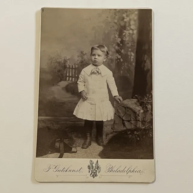 Antique Cabinet Card Photograph Adorable Little Boy In Dress Philadelphia PA