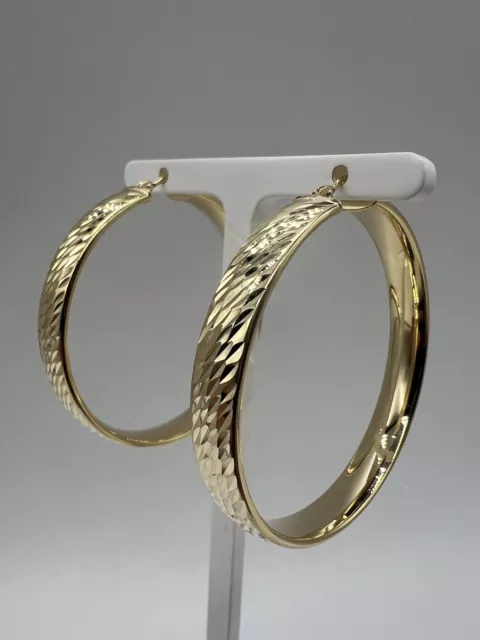 9CT YELLOW GOLD Large Chunky 40mm Hoop Pair Of Womens Hoop Earrings ...