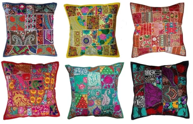 2 Pc Wholesale Handmade Cushion Covers Patchwork Pillow Covers Hand Embroidered