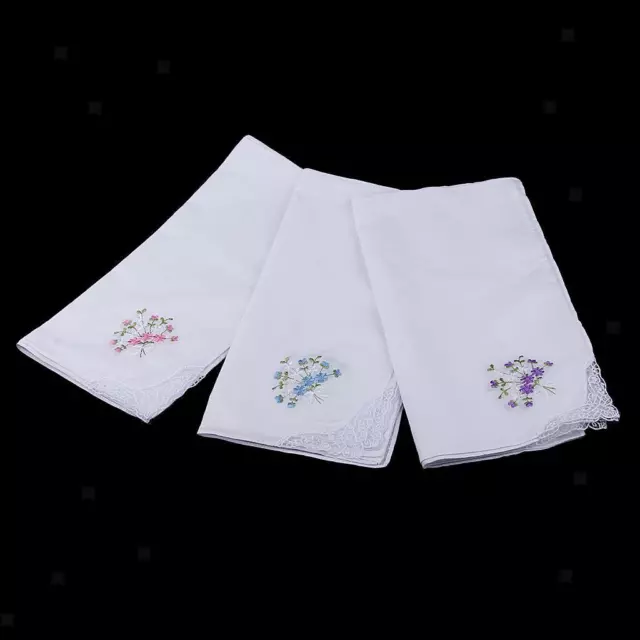 12x Women Flower Embroidery Cotton Handkerchief Hanky Wedding Party Hankie White