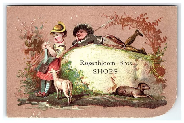 1880s Rosenbloom Bro's Mammoth Shoe Trade Victorian Card Calling Syracuse NY Dog