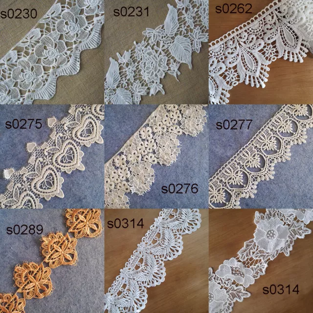 9 Patterns 4"-7" Wide Rayon Venise Vintage Floral Lace Ivory, White, Orang zhs39