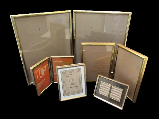 Gold Tone Mid-Century Picture Frames Lot MCM 2 Easel Back 3 Hinged Bi-Fold