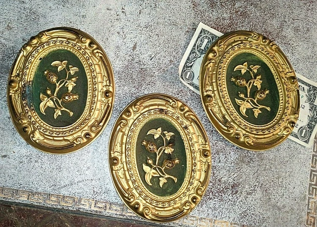 Gorgeous Antique Brass Architectural Element Repousse Drapery Holdbacks