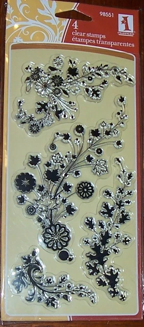CLEAR ACRYLIC INKADINKADO STAMPS FOLIAGE TRAILS ~ Leaves & Flowers  wks CTMH blk