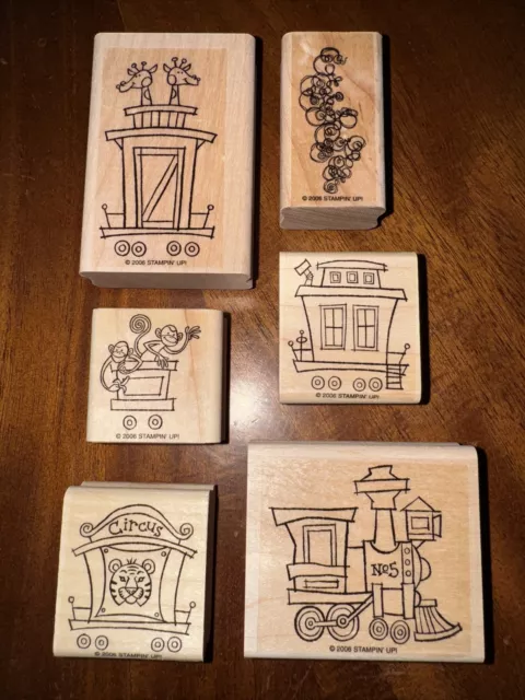 Stampin Up! CIRCUS TRAIN Wood Mounted Rubber Stamps 2006 Set of 6 GIRAFFE MONKEY