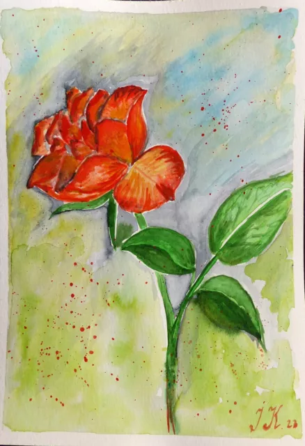 Bild aquarell original, Größe 14,8 x 21 cm, Blumen, Rose, handsigniert, Unikat