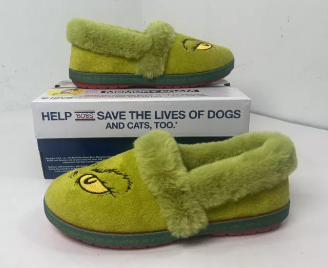 BOBS from Skechers Dr. Seuss Cozy Ginchmas “Grinch” Green Slippers - 6.5