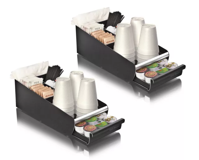 2 Pack Condiment Storage Organizer w/ K-Cup Single Serve Coffee Pod Drawer,Black