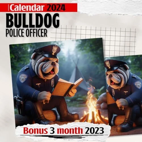 BULLDOG POLICE OFFICER Calendar 2024 Jan 2024 to Dec 2024 Bonus 3