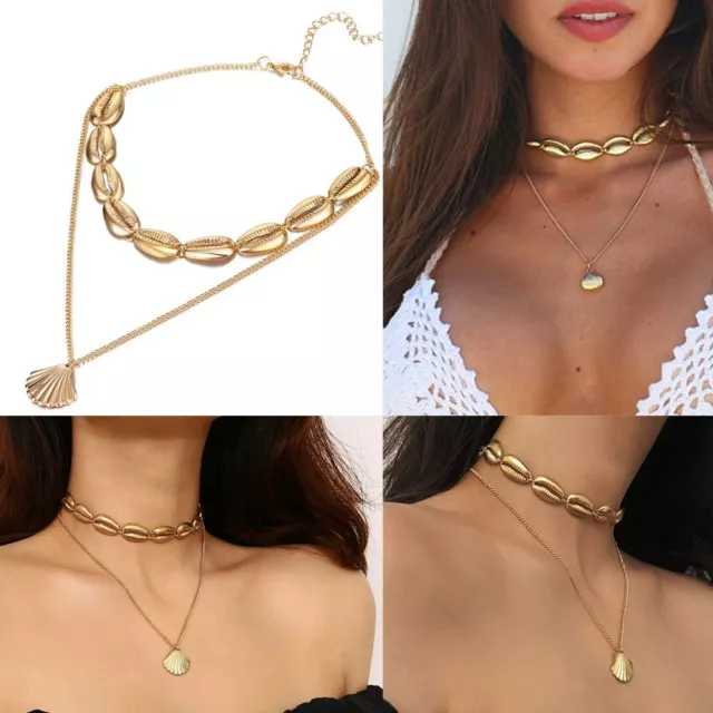 Choker Cowry Seashell Pendant Bohemian Beach Jewelry Multilayer Shell Necklace