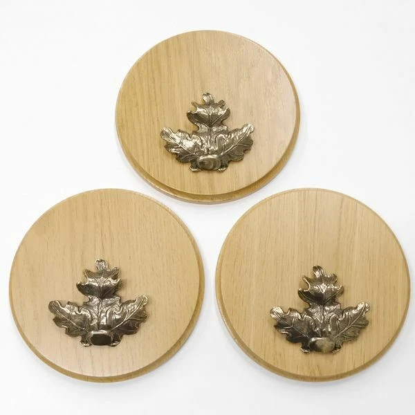 3 Pieza Placa de Jabalí Redondo Roble Claro Af 17 CM Con 3 X Hoja Portada Grande