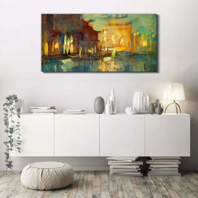 Canvas Wandbild Leinwand Bilder 120x60 Venedig Stadt Nacht Dorf Landschaft 3