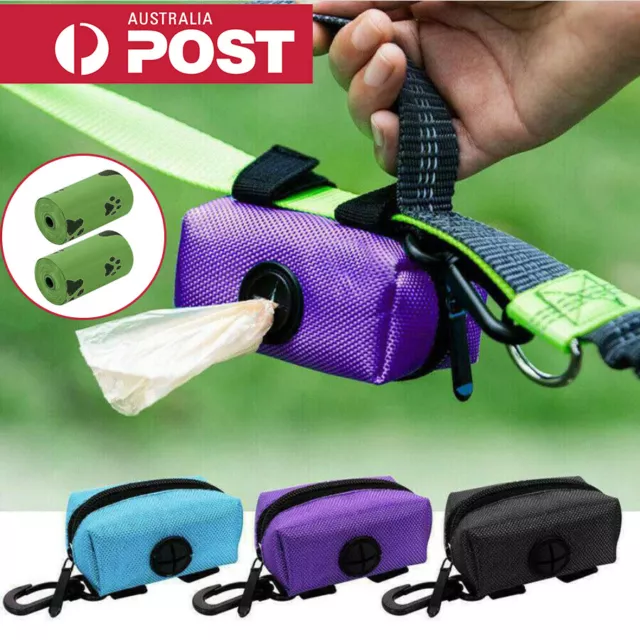 Pet Dispenser Dog Poo Puppy Pick-Up Waste Bags Poop Holder Hook Pouch 2 Rolls