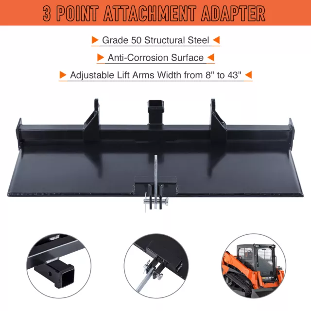 3-Point Attachment Adapter w/ Hitch for Kubota Bobcat Skidsteer Tractor Loader