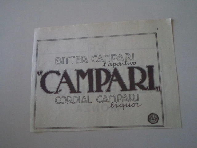 advertising Pubblicità 1926 CAMPARI BITTER - CORDIAL