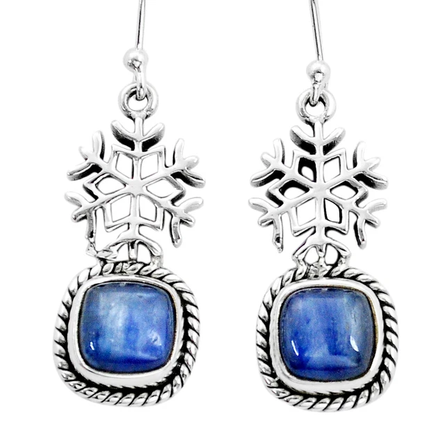 Memorial Day Offer 6.86cts Snowflake Kyanite Cushion Dangle Earrings U96887