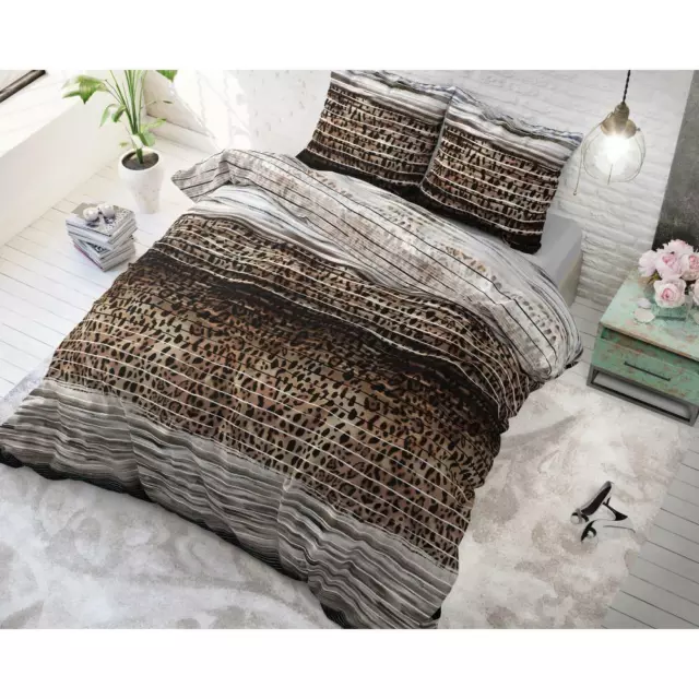 HOUSSE DE COUETTE PARURE PANTHER STYLE TAUPE 220x200CM LINGE LIT COTON MIXTE