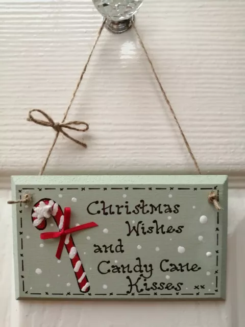 * Handmade Candy Cane Kisses Christmas Plaque Gift Present Shabby Chic *