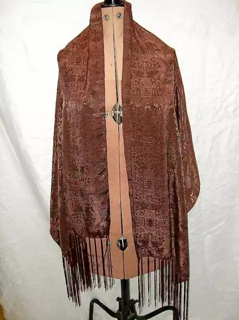 "Wow Vintage Ricco Cioccolato Marrone Stole Stole Avvolgente In Seta Motivo Autoseto ""Totnes Di Salago"""