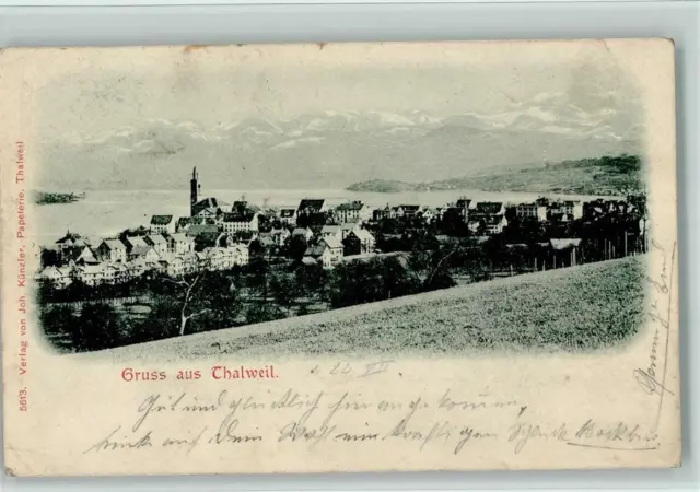 10137018 - Thalwil Gruss aus - Panorama AK 1899 Gebrauchsspuren
