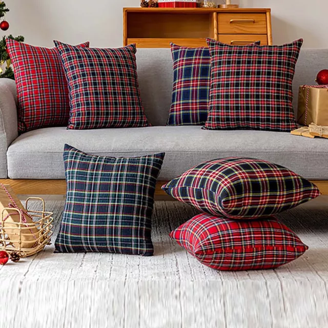 45x45cm Tartan Check Cushion Covers Sofa Bed Throw Pillow Cases Christmas Decor