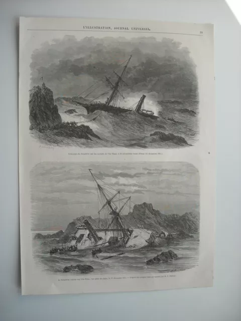 1866 Engraving. Loss Of The Liner Le Borysthene, Offshore Oran, On Plane Island...