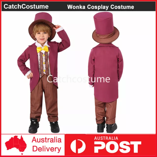 Kids Boys Charlie and the Chocolate Factory Willy Wonka Cosplay Costume Uniform