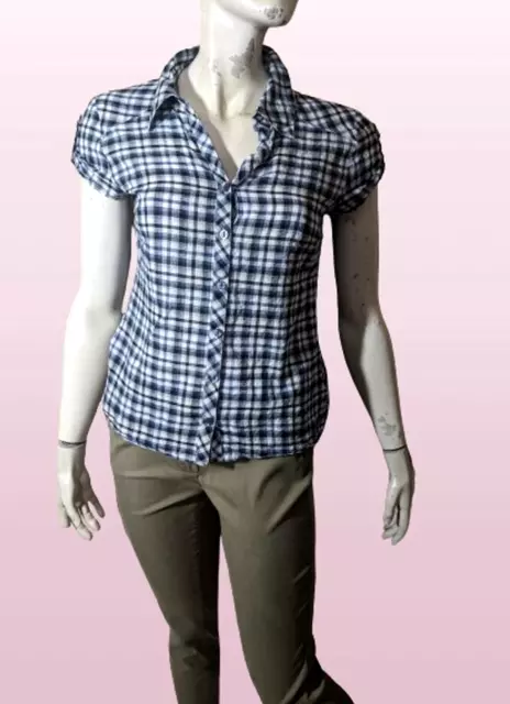 💕 Affinités  Taille 36 💕 chemise manches courtes carreaux bleus blouse