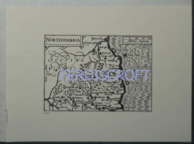 c1605 - Pieter Van Den Keere Map of Northumberland, England -Repro 1972